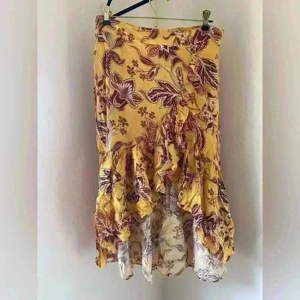 Milk & Honey faux wrap high low yellow ruffle skirt